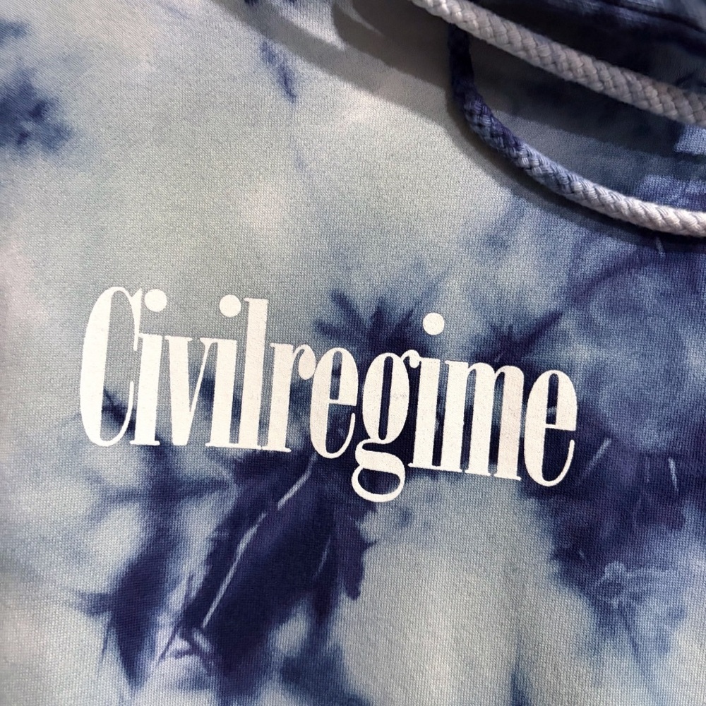 Size LARGE NEW CIVIL REGIME ROSES COZY HOODIE IN BLUE OCEAN LIGHTNING WASH - Picture 4 of 5